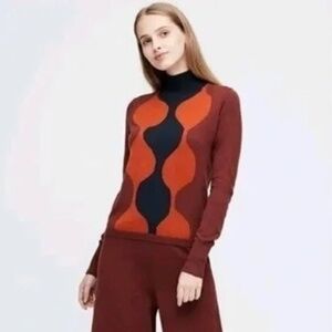 MARIMEKKO x UNIQLO Wool Blend Mock Neck Color Block  Sweater - XL
